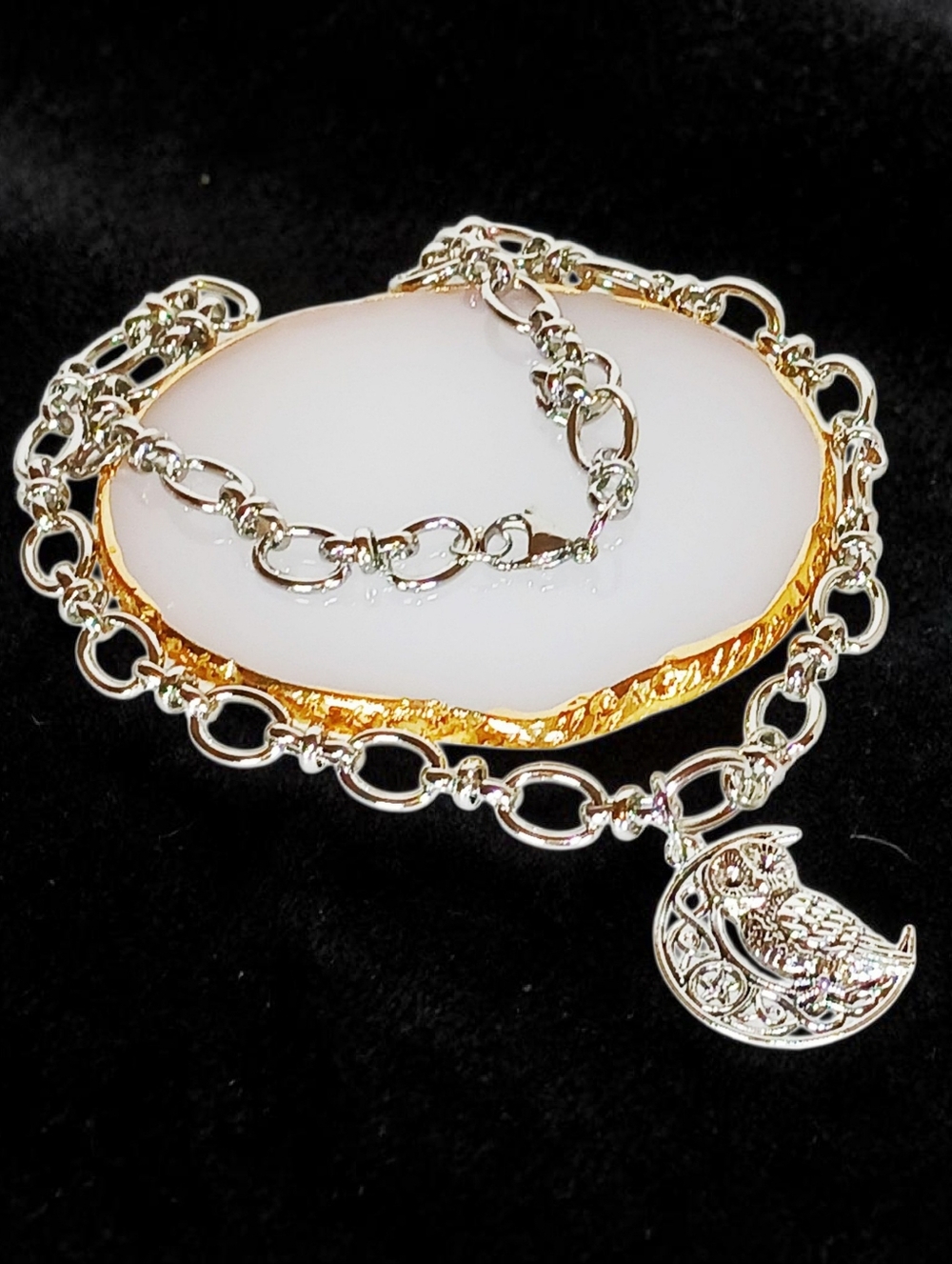 Chunky Silver Chain Crescent Moon Owl Pendant New Age Grunge Whimsygoth Witchy